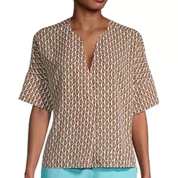 Worthington Womens Y Neck Elbow Sleeve Blouse - Picture 4 of 4